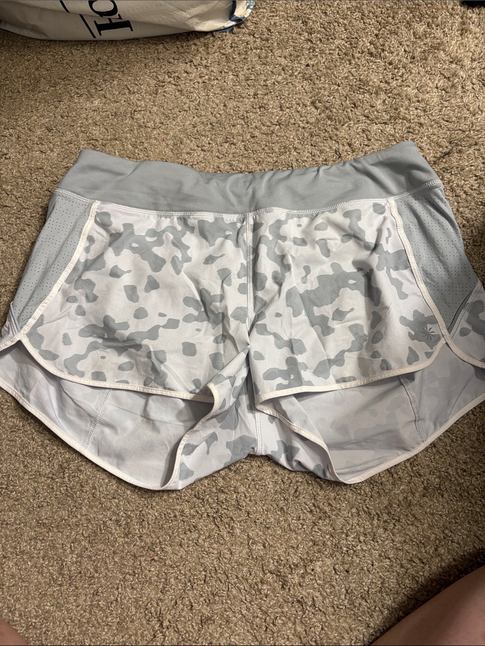 Athleta Track This Leopard Running Shorts in Grey Size Large